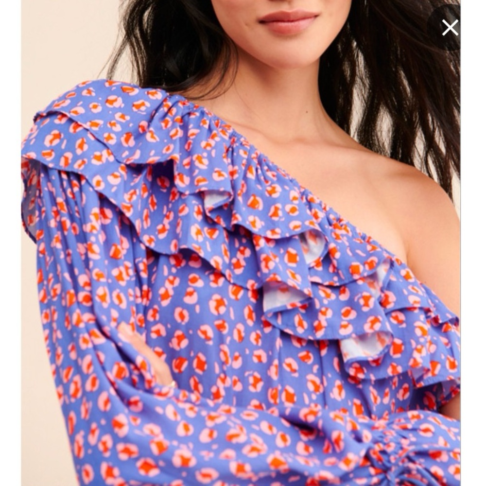 Rue Stiic Anthropologie One-Shoulder Leopard Blouse Purple Medium - Picture 2 of 16